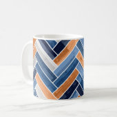 Herringbone Pattern in Navy Blue en Oranje Koffiemok (Voorkant links)