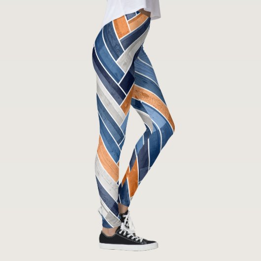 Herringbone Pattern in Navy Blue en Oranje Leggings (Rechts)