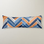 Herringbone Pattern in Navy Blue en Oranje Lichaamskussen (Voorkant)