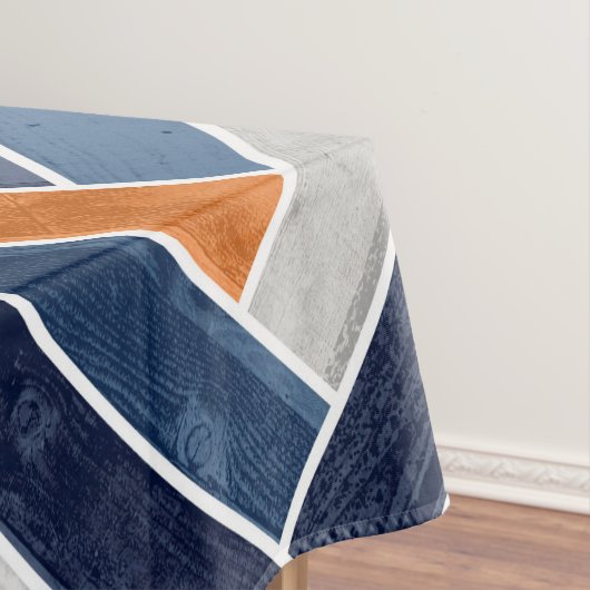 Herringbone Pattern in Navy Blue en Oranje Tafelkleed (Voorbeeld)