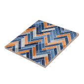 Herringbone Pattern in Navy Blue en Oranje Tegeltje (Zijkant)