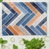 Herringbone Pattern in Navy Blue en Oranje Theedoek (Gevouwen)