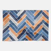Herringbone Pattern in Navy Blue en Oranje Theedoek (Horizontaal)