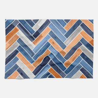 Herringbone Pattern in Navy Blue en Oranje Theedoek