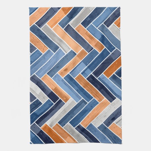 Herringbone Pattern in Navy Blue en Oranje Theedoek (Verticaal)