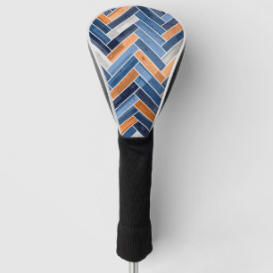 Herringbone Pattern in Navy Blue en Sinaasappel Golfheadcover