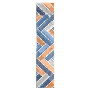 Herringbone Pattern in Navy Blue en Sinaasappel Korte Tafelloper