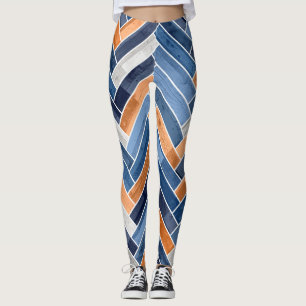 Herringbone Pattern in Navy Blue en Sinaasappel Leggings