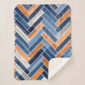 Herringbone Pattern in Navy Blue en Sinaasappel Sherpa Deken (Voorkant)