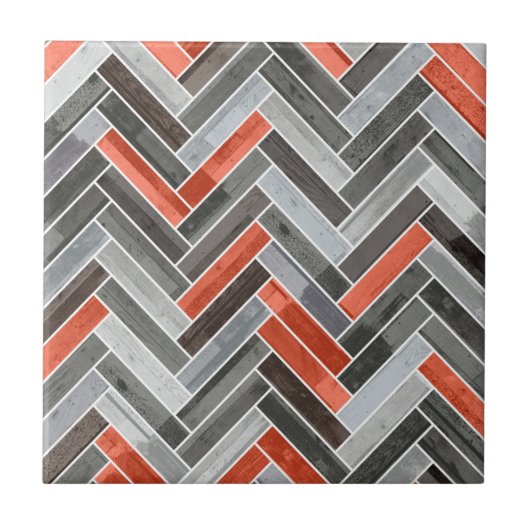 Herringbone Pattern in Orange Grey Tegeltje (Voorkant)