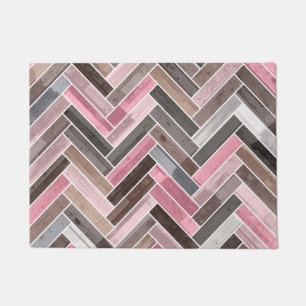 Herringbone Pattern in Pink Grey Deurmat