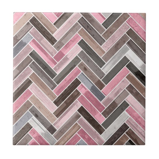 Herringbone Pattern in Pink Grey Tegeltje (Voorkant)
