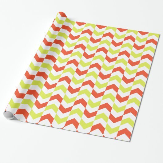 Herringbone Pattern Red & Green Wrapping Paper Cadeaupapier (Uitgerold)