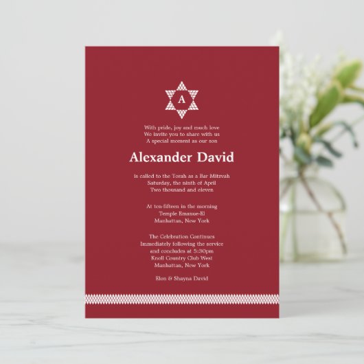 Herringbone Star Bar Mitzvah Uitnodiging (Staand voorkant)