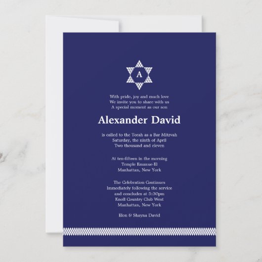 Herringbone Star Bar Mitzvah Uitnodiging (Voorkant)