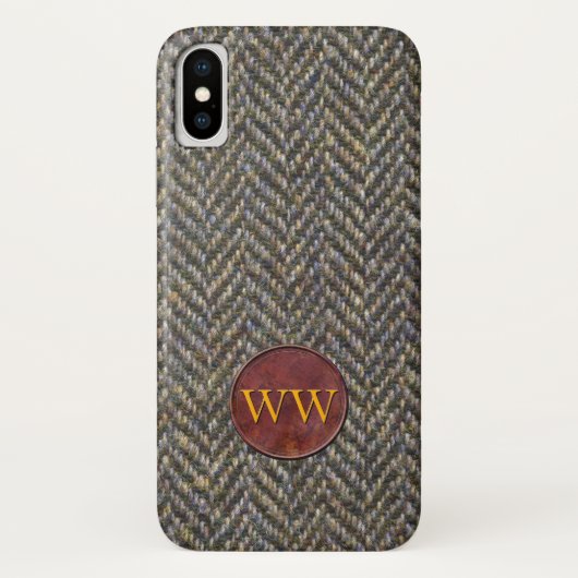 Herringbone Tweed en lederen monogram Case-Mate iPhone Case (Achterkant)