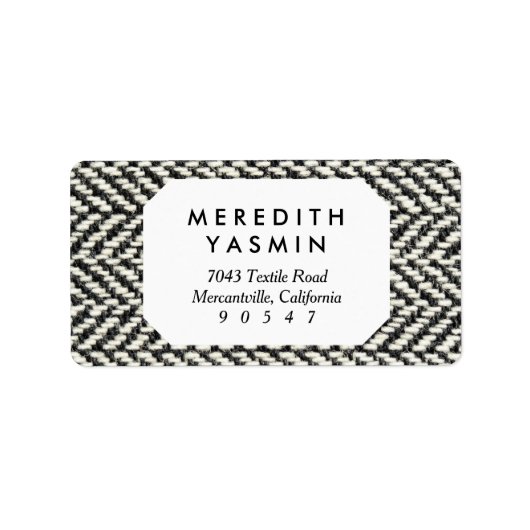 Herringbone Tweed Rustic Black & White Knit Print Etiket (Voorkant)