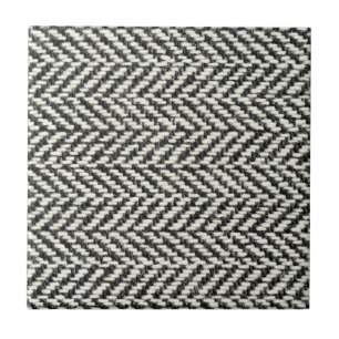 Herringbone Tweed Rustic Black & White Knit Print Tegeltje