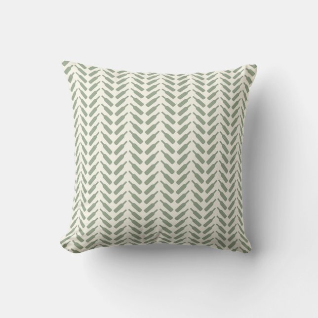 Herringbone Wine Bottle Pattern Cream and Sage Kussen (Voorkant)