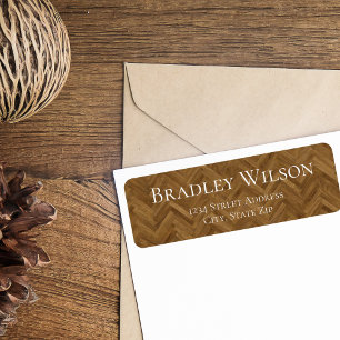 Herringbone Wood Grain Return Address-label Etiket