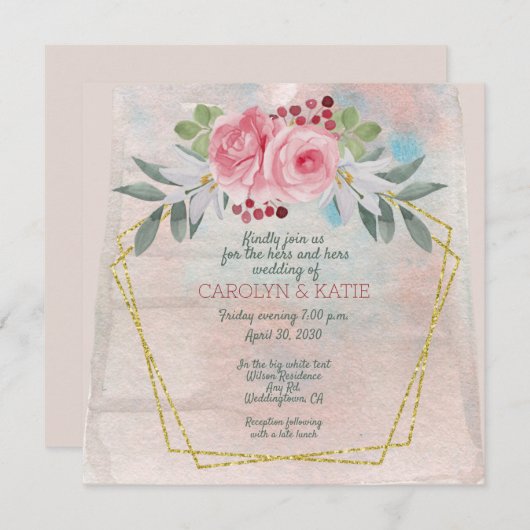 Hers en Hers Roze en Gold Geometric (Voorkant / Achterkant)