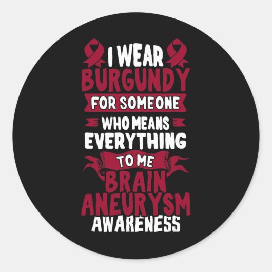 Hersenaneurysma Awareness - Bourgogne Lint Ronde Sticker (Voorkant)