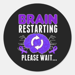 Hersenen Herstarten - Epilepsie Paarse Lint Mannen Ronde Sticker