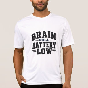 Hersenen Volle Batterij Laag Vintage Typografie T-shirt