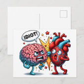 Hersenen vs hart grappige emoties briefkaart (Voorkant / Achterkant)