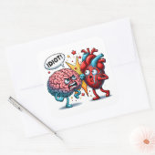 Hersenen vs hart grappige emoties vierkante sticker (Envelop)