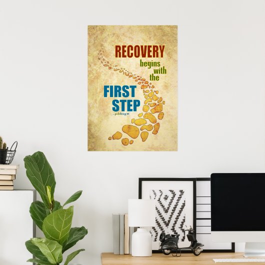Herstel, eerste stap (12 stap, herstel) poster (Thuiskantoor)