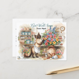 Herstel snel met golf met golfbal en bloemen briefkaart
