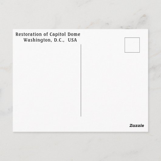 Herstel van Capitol Dome, Washington D.C., Verenig Briefkaart (Achterkant)