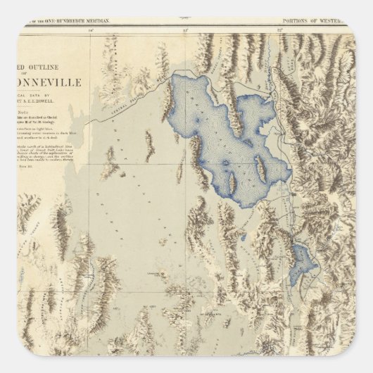 Herstelbare omtrek van het meer van Bonneville Vierkante Sticker (Voorkant)