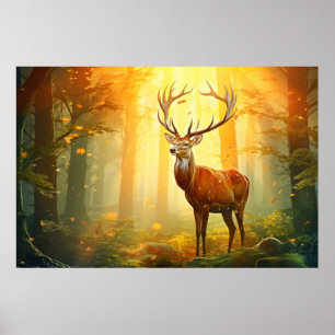 hert dier wilde dieren wildernis kleurrijke kunst poster