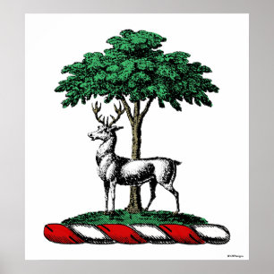 Hert door boom Heraldisch Wapenschild Embleem Poster
