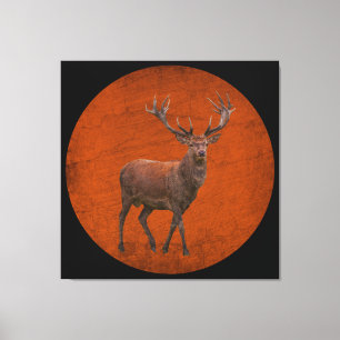 hert in oranje natuur met vintage uitstraling canvas afdruk