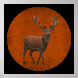 hert in oranje natuur vintage poster