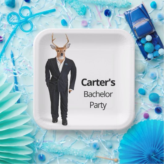 Hert in smoking voor vrijgezellenfeest papieren bordje (Feest)