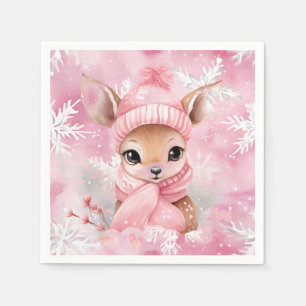 Hert Roze Hoed Sjaal Sneeuwvlok Winter Wonderland Servet
