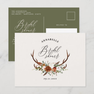 Hert sagegroene roest bloemrijke elegante bruidsdo briefkaart