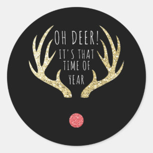 Herten Antlers Goud & Zwart Kerstfeest Ronde Sticker