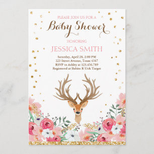 Herten baby shower uitnodiging Woodland Girl Flora