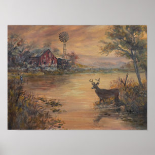 Herten bij Highway Pond Poster
