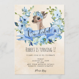 Herten Blauwe Bloemen Onederful 1e verjaardag uitn Kaart