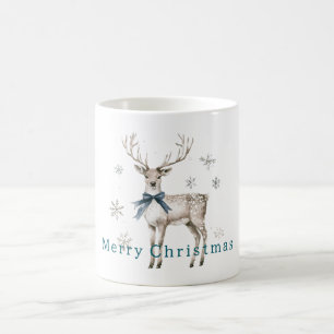 Herten Blauwe Strik Sneeuwvlokken Kerstmis Koffiemok