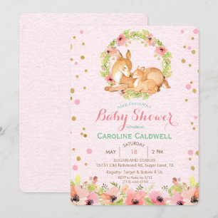 Herten Bloemenschildering Waterverf Baby Shower Ui Kaart