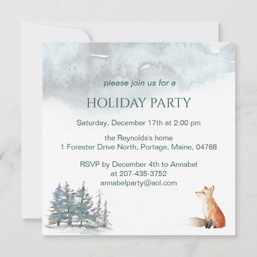 Herten, blokhut Christmas Party Flat Wenskaart Kaart (Achterkant)