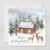 Herten, blokhut Christmas Party Flat Wenskaart Kaart (Voorkant)