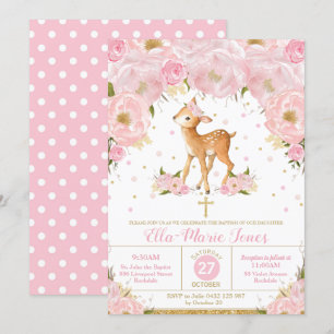 Herten Blush Bloemen Doop Doopsel Meisje Kaart